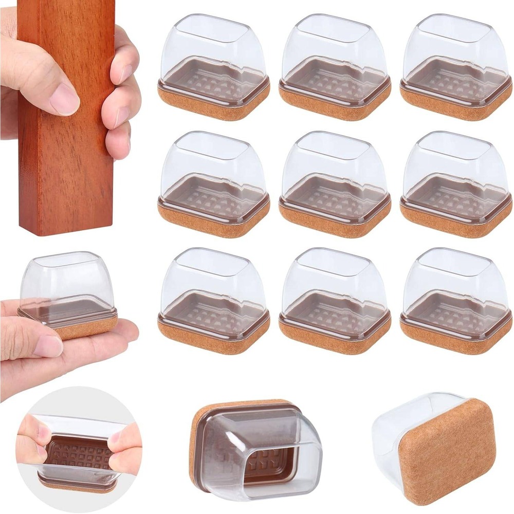 Pack of 16 Ezprotekt L-Rectangle Clear Silicone Chair‎ Leg 1.3-1.7"L x 0.9-1.2"W